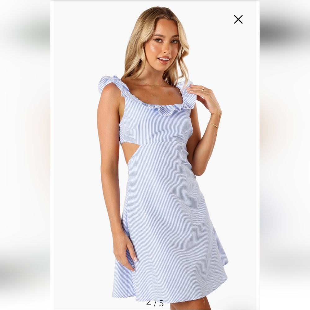 NWT! Petal + Pup Libbie Dress - Blue Stripe - Size L - Open Back With Tie Detail
